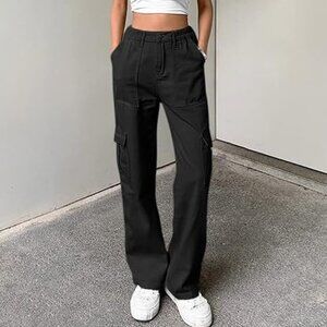 Lepunuo Men's Black High Waisted Casual Stretchy Wide Leg Cargo Pants Small